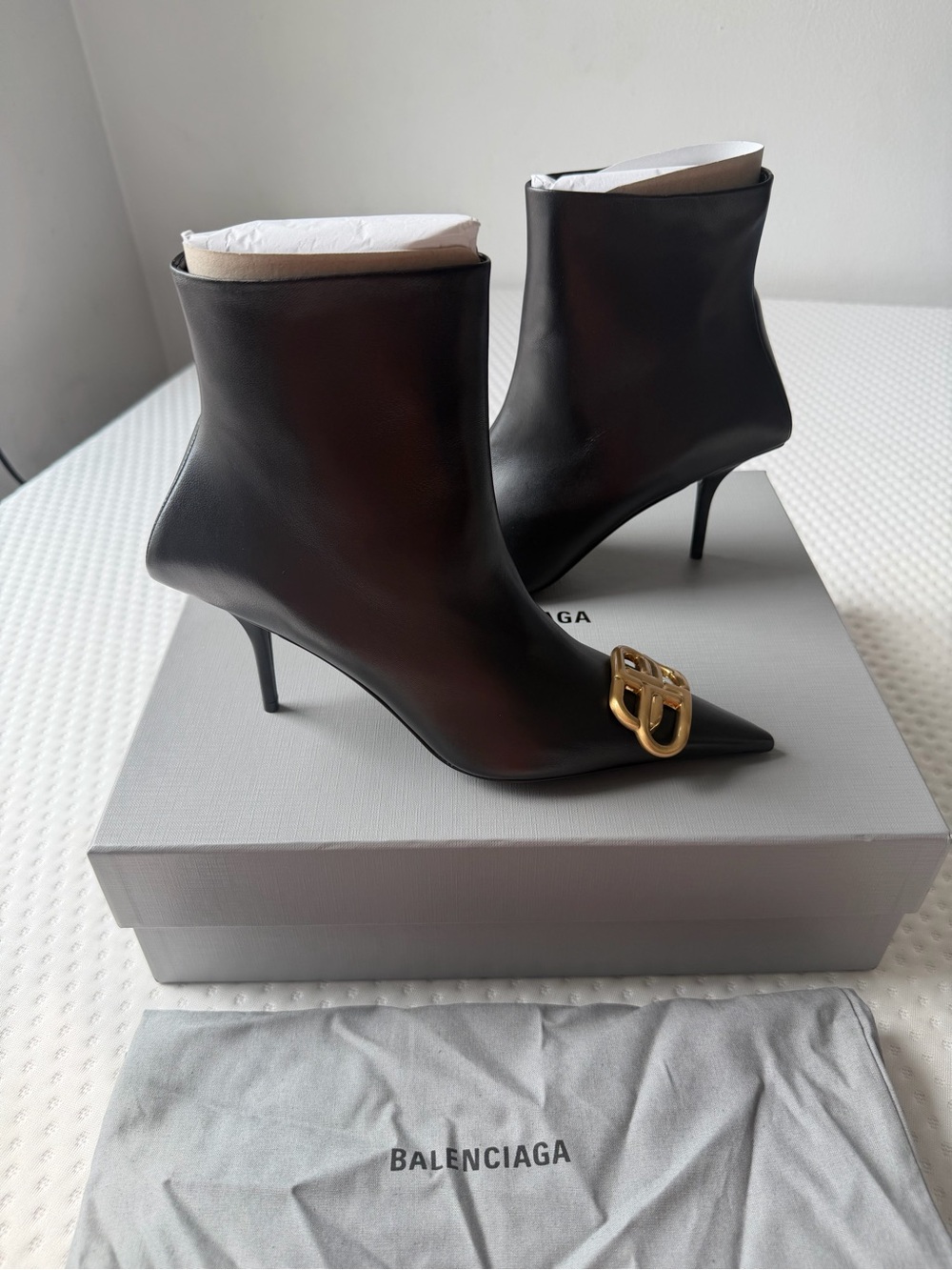 NEW Balenciaga Square Knife Bootie M80 Nappa leather Black gold sz 37 $1375 boot